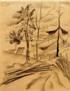 木の幹のある風景 作： August Macke
